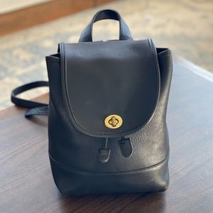 RARE Vintage Coach Mini Daypack Backpack Black Leather with Gold Hardware